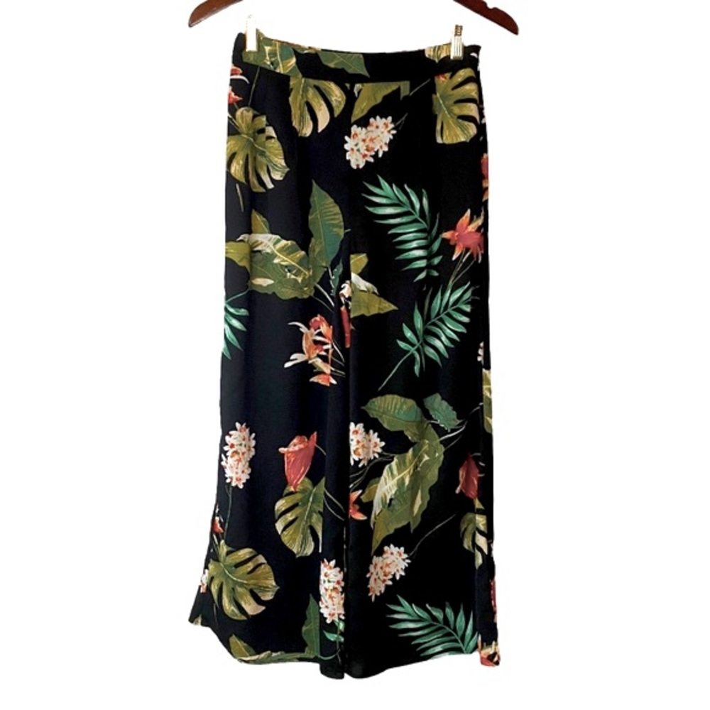 Blu Pepper Black Multicolor Hawaiian Floral Tropical Wide Leg Pants